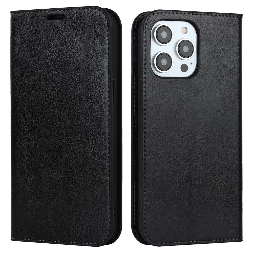 Mobilfodral Äkta Läder iPhone 14 Pro Max Svart