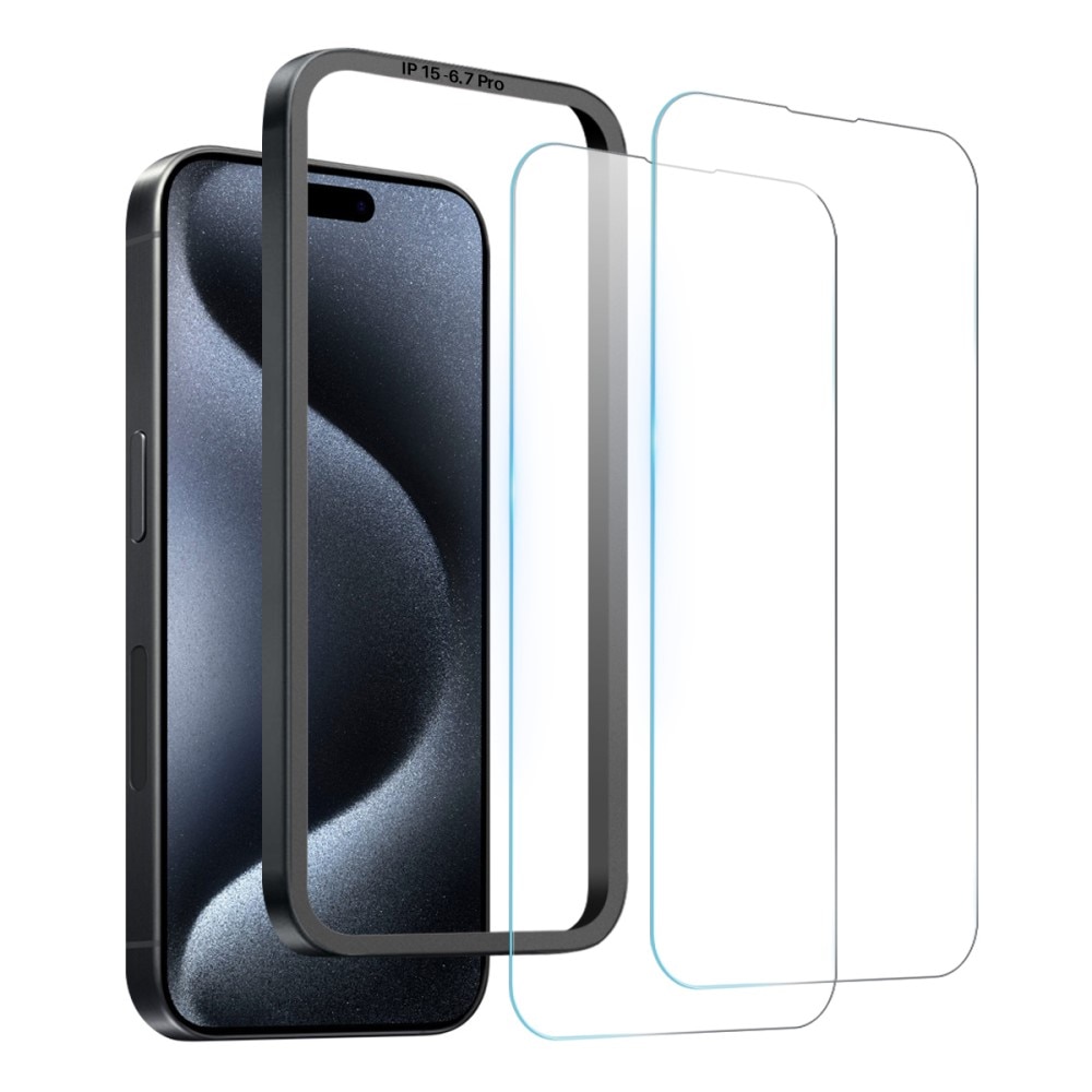 Skärmskydd Härdat Glas med Installationsram iPhone 15 Pro Max (2-pack)