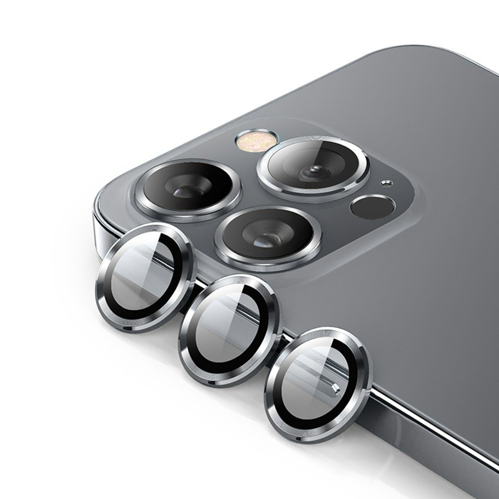 Linsskydd Aluminium + Härdat Glas iPhone 15 Pro Max Grå
