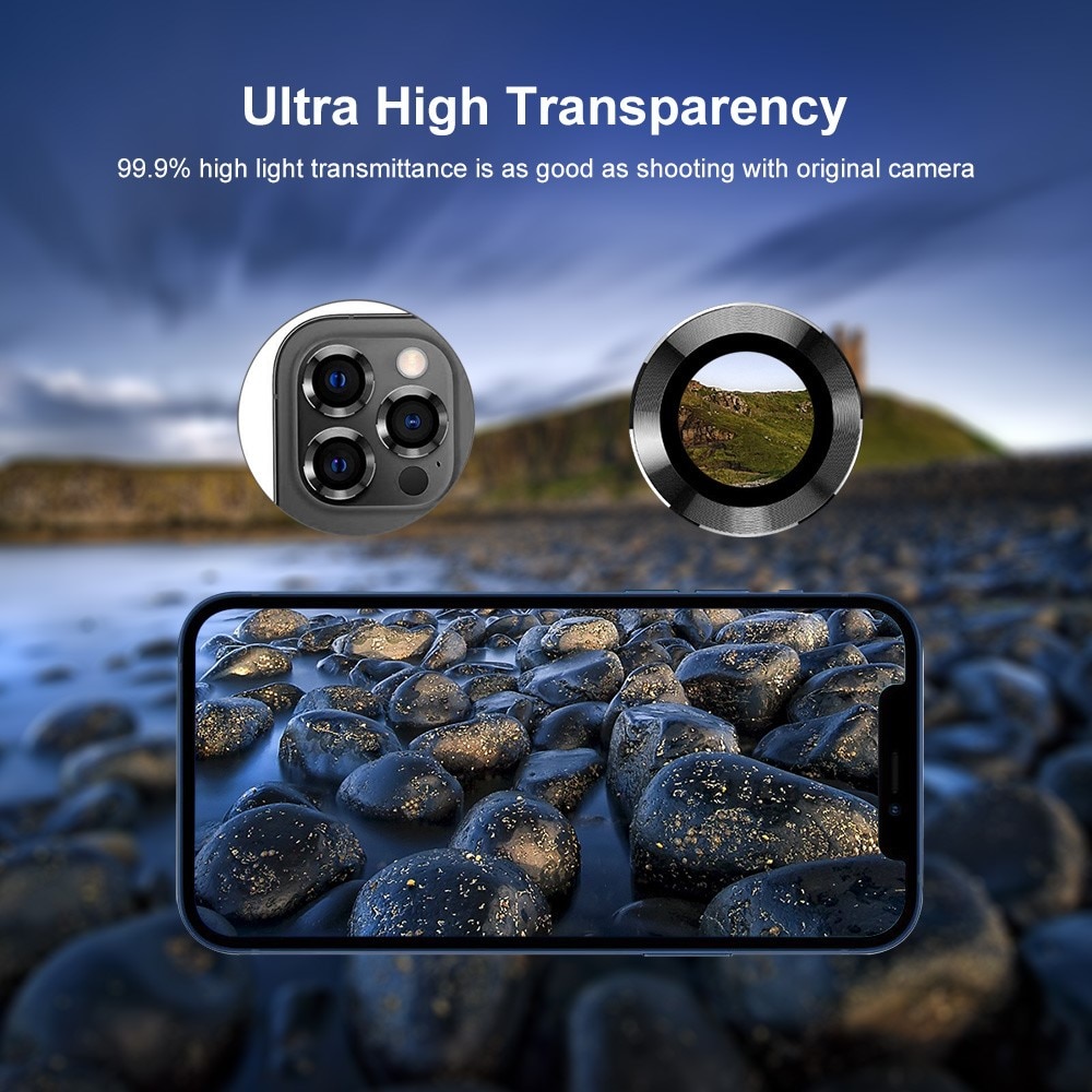 Linsskydd Aluminium + Härdat Glas iPhone 15 Pro Max Silver