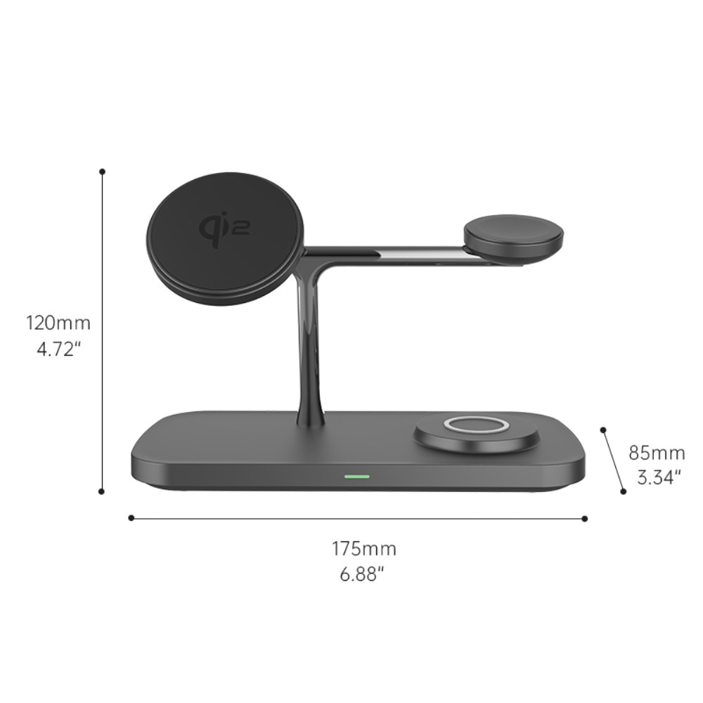 Apple iPhone 13 Mini 3-i-1 Qi2 Magnetisk Trådlös Laddningsstation svart