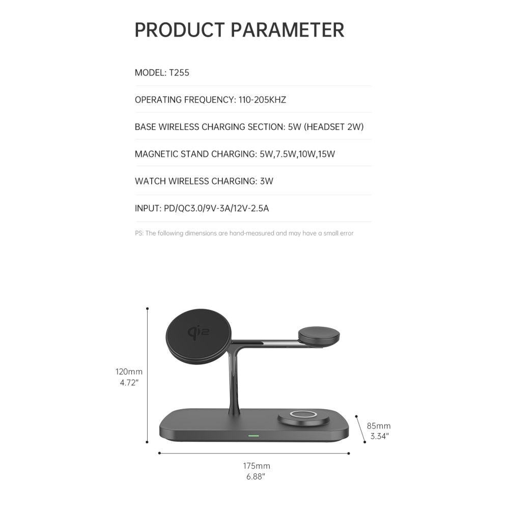 Apple iPhone 13 Mini 3-i-1 Qi2 Magnetisk Trådlös Laddningsstation svart