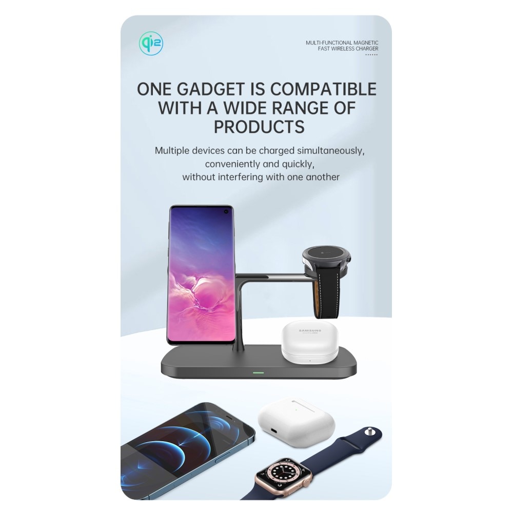 Apple iPhone 13 Mini 3-i-1 Qi2 Magnetisk Trådlös Laddningsstation svart